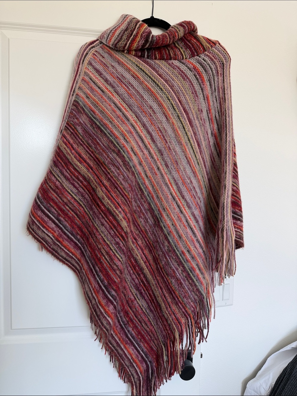 Do everything in love Striped Cowl Neck Poncho in Red and Pink Mix